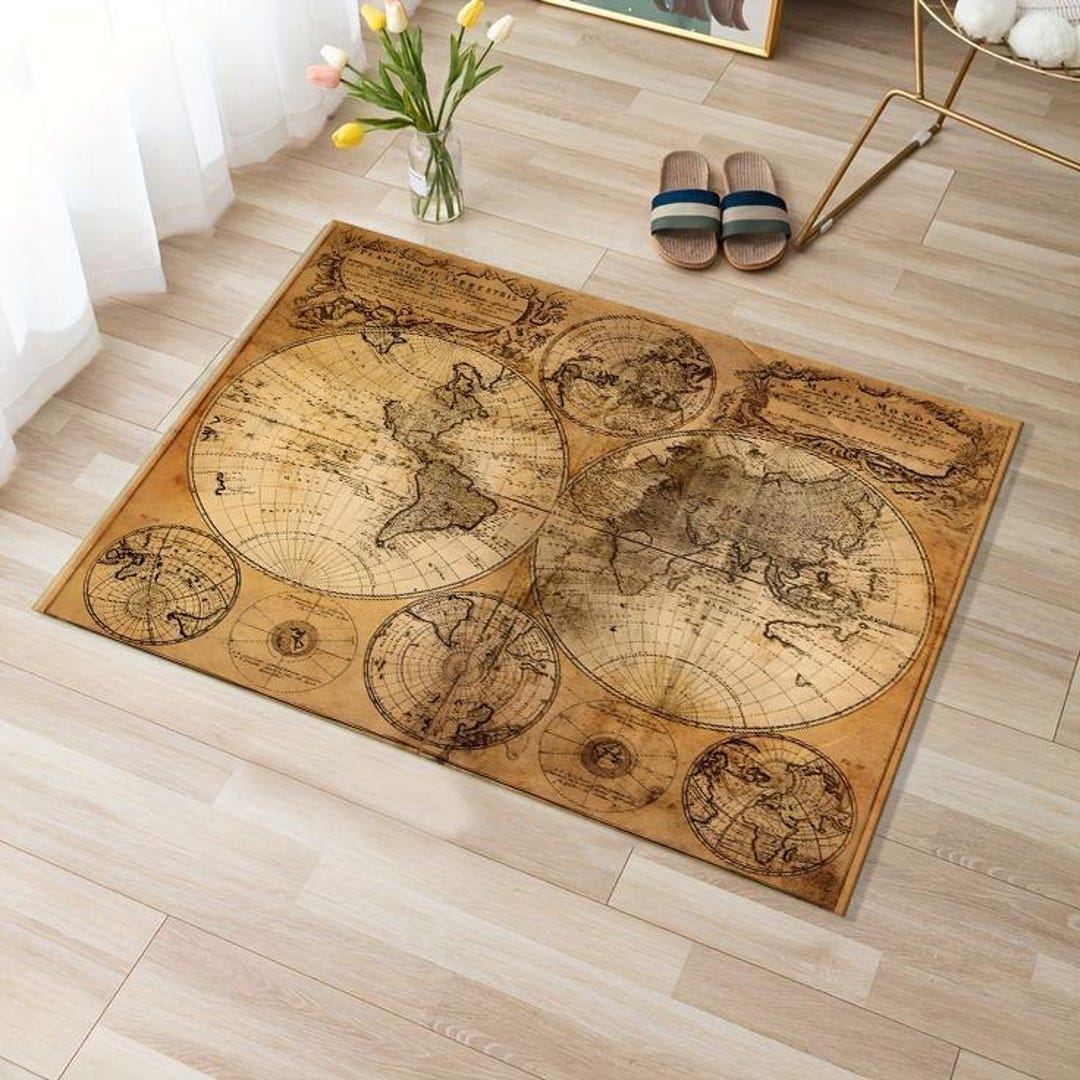 Famous Pattern Rug World Map Rug, Mid Century Rugs, Family Pattern Rug , World Map Pattern ...