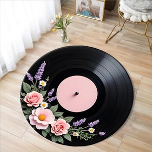 Printed Vinyl Music Record Carpet , Machine Washable Rug , Gift For Music Lovers, Custom Retro Vinyl Record Round Rug