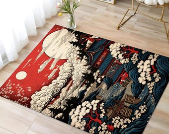 Tapijt met Japanse huisprint: traditioneel interieurtapijt, Japans kunsttapijt, antisliptapijt voor slaapkamer of woonkamer