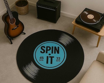 Spin It Vinyl Record Rug: Printed Round Carpet, Music Lover Gift, Cd Rug Gifts For Music Lovers, Retro Sound Vinyl Rug