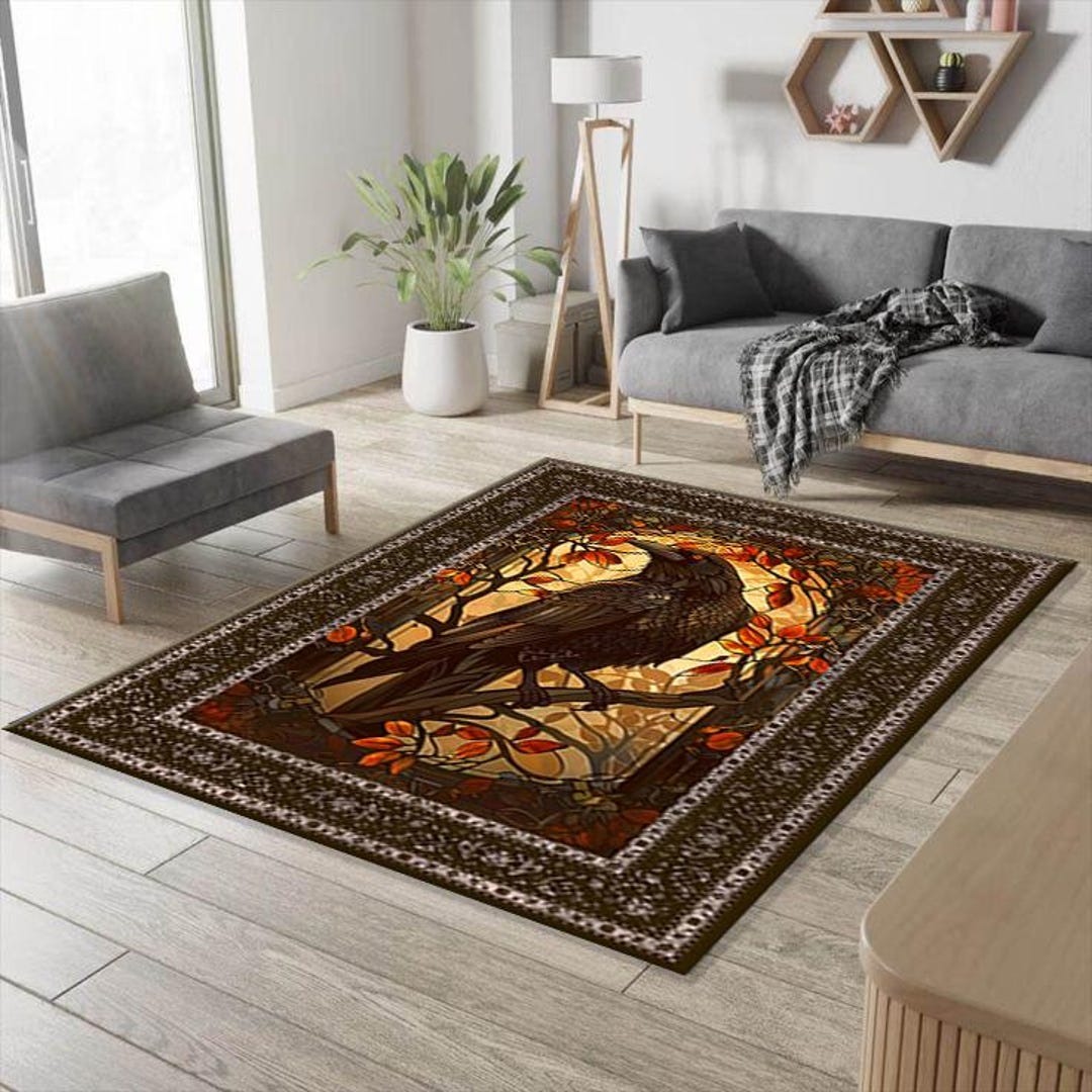 Dark Cottagecore Crow Rug: Gothic Forest Bird Decor - Etsy