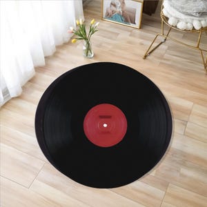 Printed Vinyl Music Record Carpet , Machine Washable Rug , Gift For Music Lovers, Custom Retro Vinyl Record Round Rug