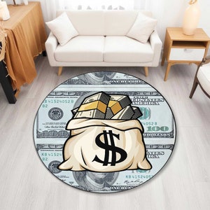 Tappeto con motivo a sacco di soldi, tappeto con motivo a sacco di dollari, tappetino unico, arredamento per la casa, tappeto boho, tappeto di dimensioni personalizzate