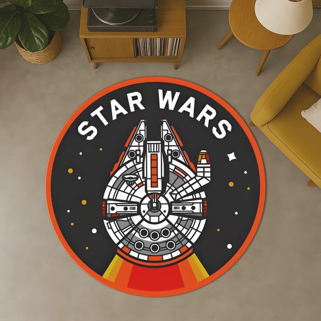 Stargate Rug Star Wars Millennium Falcon Rug : Round Black Red Sci-fi Carpet | Space ...