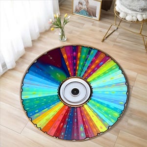 Retro Printed Vinyl Music Record Carpet , Machine Washable Rug , Gift For Music Lovers, Custom Retro Vinyl Record Round Rug