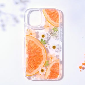 Étui pour iPhone à fleurs pressées et étui pour téléphone Samsung Galaxy, étui orange