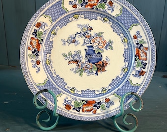 Rare Antique English Ironstone Decorative Plate by SoHo Pottery Limited | Blue, Green & Orange, 9”