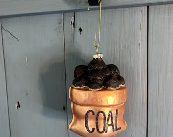 Christmas Ornament - Blown Glass | Bag of COAL - Black Glitter & Brown