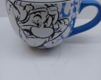 Disney Store Exclusive White & Blue Ceramic Mug - “Sketch Art” Grumpy | 16 Oz