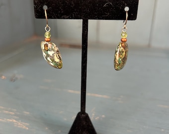 Hand Crafted Green Jasper Mosaic Drop Earrings with Sterling Silver Hooks
