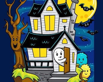 Vintage Haunted House Print - Vintage Halloween - Halloween Illustration - Halloween Art