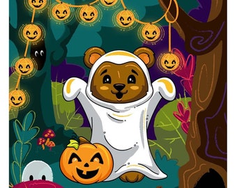 Ghost Bear Print - Vintage Halloween - Halloween Illustration - Halloween Art - Trick or Treat