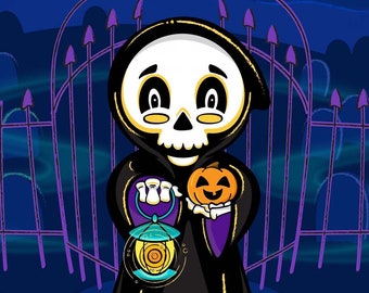 Reaper Print - Vintage Halloween - Halloween Illustration - Halloween Art - Skeleton