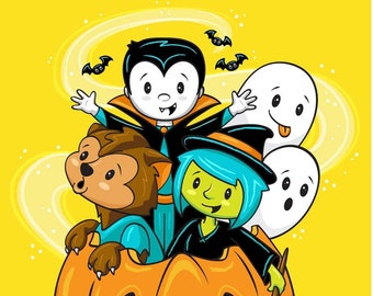 Halloween Squad Print - Vintage Halloween - Halloween Illustration - Halloween Art