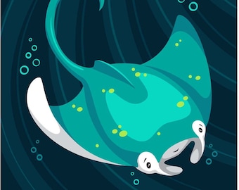 Manta Ray Print - Sea Creature Art - Ocean Art - Nursery Art