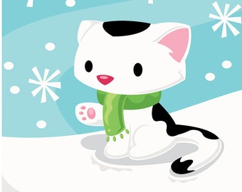 Winter Cat Print - Cat Illustration - Cat Art