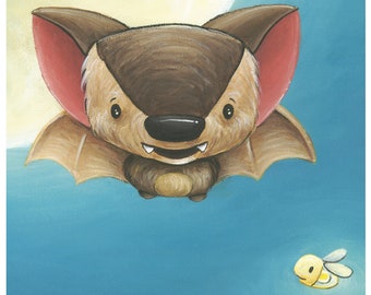 Bat and Bug Print - Bat Illustration - Children’s Illustration