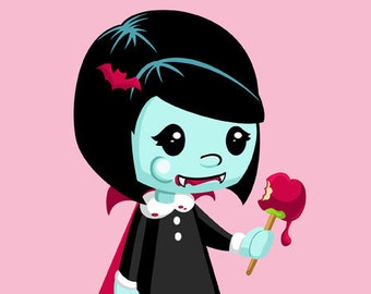 Vampire Girl Print - Halloween Illustration - Halloween Art