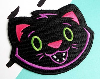 Black Cat Face Patch - Halloween Patch - Cat Patch - Iron-On Patch