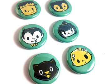 Little Monsters Button Set -  Pinback Button Set - Halloween Buttons - Monster Pins