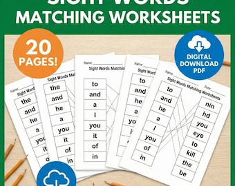 Arbeitsblätter zum Zuordnen von Sichtwörtern | Gleichartige Sichtwörter zum Ausdrucken | Lese- und Schreibförderung für Kindergarten und Vorschule | Digitaler Download