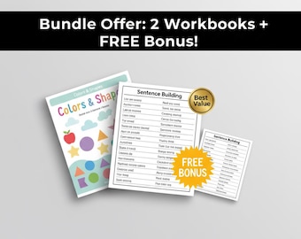 Arbeitsblätter-Paket für den Kindergarten | Farbwörter, Formen, Ausmalen nach Zahlen + 100 Übungen zum Satzbau | Vorschule & Kindergarten (PDF)