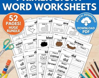 Erste Leseübungen | 52-seitiges Paket für den Kindergarten | Übungen zum Nachzeichnen, Schreiben, Ausschneiden und Aufkleben | PDF zum Lesen lernen