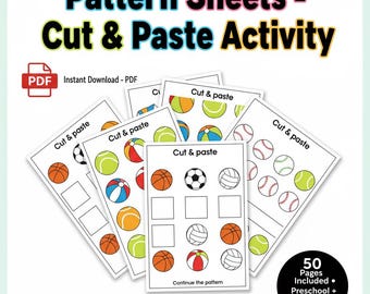 Vorlagen zum Ausschneiden und Aufkleben | 50 druckbare Seiten | Vorschule – Kindergarten