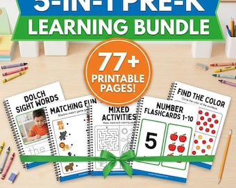 5-in-1-Vorschulpaket (PDF) | 77-seitiges Aktivitätspaket | Dolch-Wörter, Zuordnungsspiele, Zahlenkarten, Farberkennungs-Arbeitsblätter