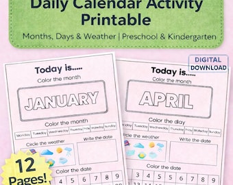 Arbeitsblätter für den Tageskalender | Monate, Tage und Wetter | Vorschule & Kindergarten (zum Ausdrucken) | Morgenroutine (PDF)