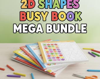 2D-Formen-Übungsheft-Paket (Mega-Pack) | 6 druckbare Arbeitsblätter | Nachzeichnen, Punktmarker, Ausschneiden & Aufkleben | Vorschul-PDF