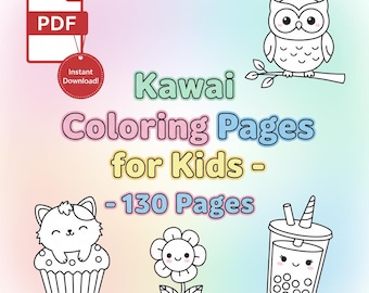 Kawaii-Malvorlagen für Kinder – Niedliche Tiere und Lebensmittel zum Ausdrucken | Sofortiger digitaler Download – 130 Seiten