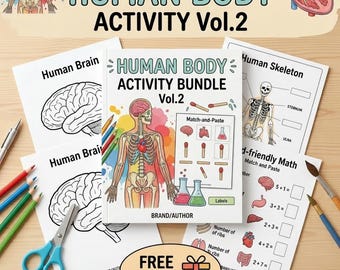 Human Body Activity Book Bundle Vol.2 | Anatomy Worksheets for Kids | Coloring, Tracing & Learning Printable | Homeschool Science Pack