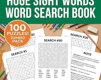 Riesiges Suchbuch mit häufig verwendeten Wörtern zum Ausdrucken | 102-seitiges Puzzle-Paket | 100 Spiele zur Leseförderung (PDF) – Aktivitäten für den Kindergarten