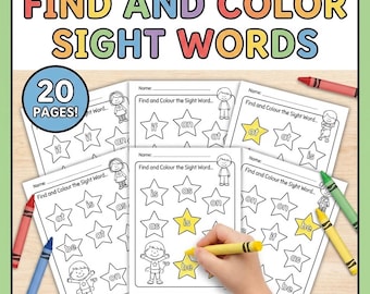 Bunte Arbeitsblätter zum Üben von Sichtwörtern | Lesen, Nachzeichnen, Schreiben – zum Ausdrucken | Lernseiten für Kindergarten und Vorschule | Digitaler Download | 26 Seiten