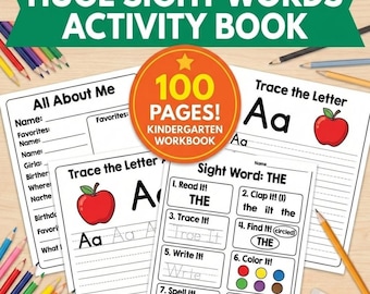 Umfangreiches Übungsheft für häufige Wörter (druckbar) | 100-seitiges Kindergarten-Arbeitsheft | Lesen lernen, Buchstaben nachzeichnen, Rechtschreibung üben (PDF)