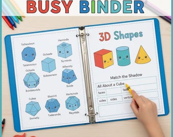 Farben und Formen Beschäftigungsordner, Vorschul-Lernmappe, Aktivitätsbuch für 2D- und 3D-Formen, Druckbarer Lehrplan für Kleinkinder, Pädagogisches PDF.