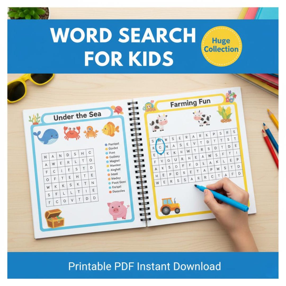 Printable Word Search Book for Kids 70+ Puzzles Activity Pages