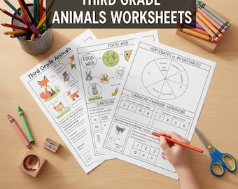 Arbeitsblätter zum Thema Tiere in der dritten Klasse | Wirbeltiere und Wirbellose – Wissenschaftliche Aktivitäten | Lebensräume, Nahrungskette und mehr (93 Seiten)