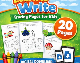 Schreiblernen mit Übungsblättern | 20 Blätter zum Nachzeichnen von Wörtern und Bildern | Malbuch für Kleinkinder | Lernmaterial für den Heimunterricht (PDF)