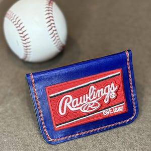 Cartera de béisbol Rawlings hecha a mano con 3 bolsillos en color azul