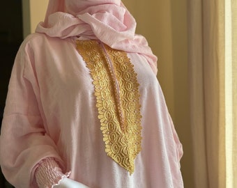 Pink Lace Abaya Jilbab Prayer Dress, Nursing Friendly