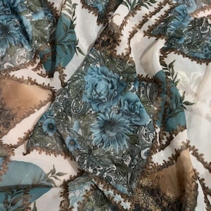 Blue Flowers Fabric, Elegant Modern Dirac Somali, Wedding Fabric for dresses
