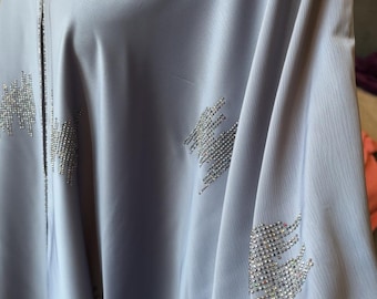 Luxury Grey Crystal Abaya for Women, Handmade Embellished Modest Dress, Elegant Eid Abaya UK, Premium Occasion Abaya, Open Kimono Style