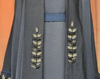 Embellished Navy Blue Abaya Set, Modern Modest Dress with Hijab