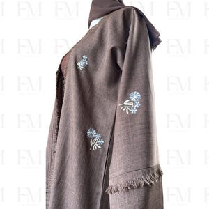 Embroidered Brown Abaya set, Linen Abaya for woman, Eid Abayas, Abaya for women dubai, Modest outfit, Muslim Long Dresses