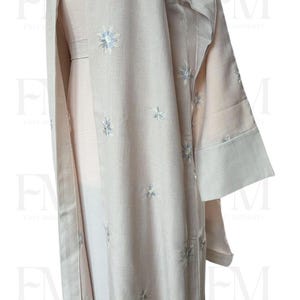 Linen Embroidered 4 pcs Abaya set, Beige Abaya with Embroidery, Abaya for women dubai, Eid abaya, Ramadan abayas