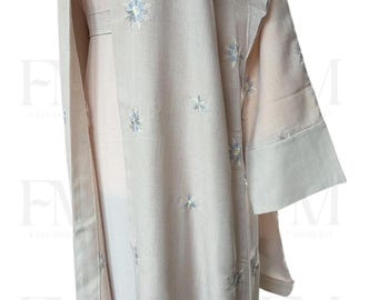 Linen Embroidered 4 pcs Abaya set, Beige Abaya with Embroidery, Abaya for women dubai, Eid abaya, Ramadan abayas
