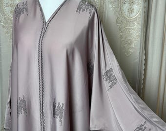 Blush Beige Abaya Set with Hijab, Front buttoned,Elegant Modest Eid Outfit, Luxury Muslim Dress, Open Abaya Flowy for Women, Dubai Abayas