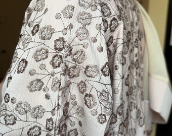 Beige Floral Embroidered Abaya Set, Front open abaya closure with buttons, Hijab and Belt Included